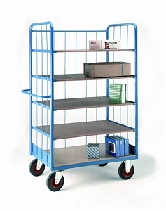 5 Tier Shelf Truck 1780Hx1000Lx700mmW Open Fronted Shelf Trolleys with plywood Shelves & roll cages 501TS32 